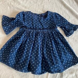Blue and White Bell Sleeve Sundress with Crew Neck